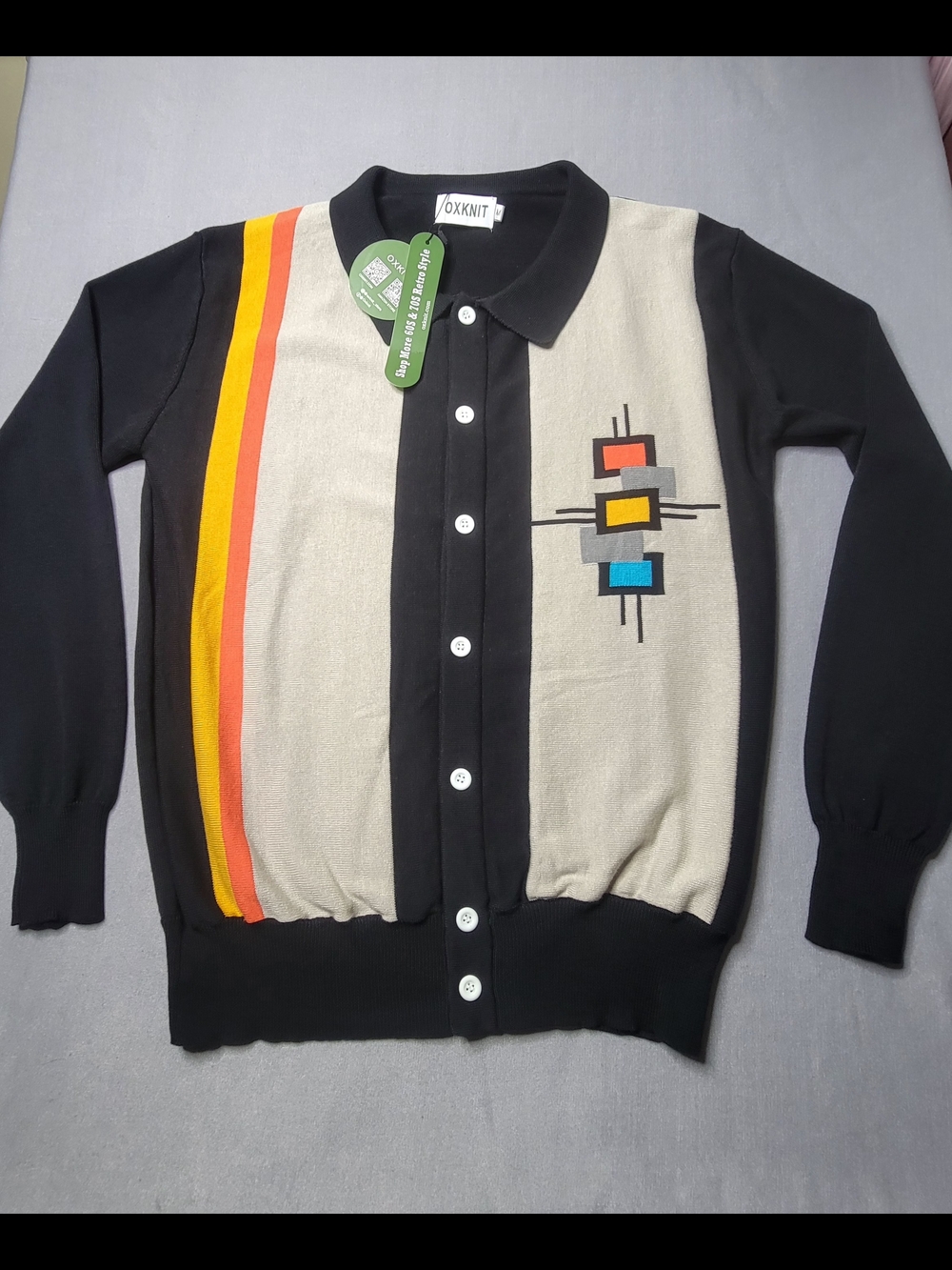 OXKNIT Mens Long Sleeve Shirt 60' &70' Retro Style Multicor Size M